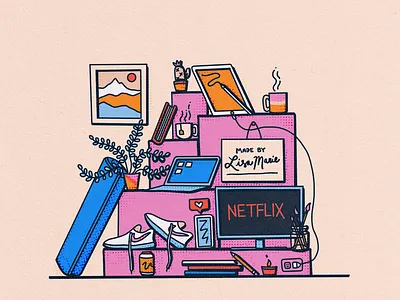 "Work From Home Essentials" illustration balanced branding designer desk freelance healthy lifestyle holistic illustration mountains running stay home ui vector work work from home workout workspace yoga