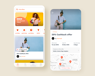 Offer Discovery App app colorful design interaction interface locality location map offer offers ui ux