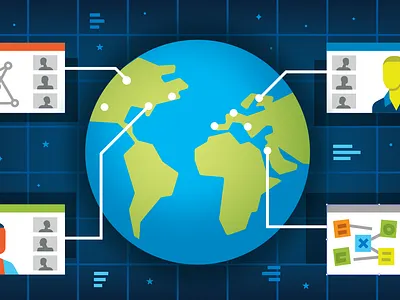 Updated Services Icon collaboration globe icons illustration infographic meeting network people remote space telecommuting vector virtual