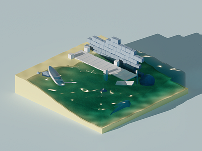 Abandoned Dock + Coffee 3d blender boat bridge illustration isometric lighting lowpoly water