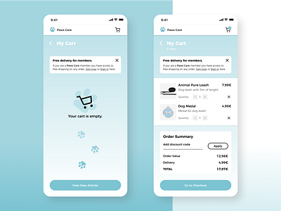 Paws Care - Cart app app design blue cart color design pet pet care ui ui design ux web