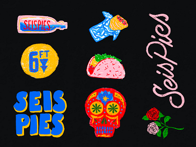 6 Footer branding burrito candy skull charleston day of the dead flowers folk art freelance hand drawn illustration lettering mexico pop up roses script taco tex mex