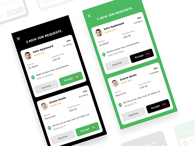 New Job Requests accept job app ui decline request job request job timer mobile mobile app new job requests new requests requests ui service app ui service provider ui service request uidesign