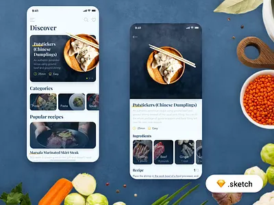 Food recipes app - Freebie animation app clean design flat food free freebie interface ios minimal mobile product recipe sketch ui