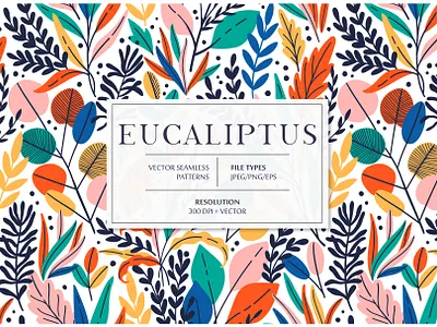 EUCALIPTUS seamless pattern branch eucalyptus exotic floral flower jungle leaf leaves pattern rainforest seamless spring summer tropic tropical vector