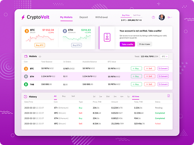 CryptoVolt | A Simple Way to Buy & Sell Cryptocurrency bitcoin bitcoin exchange btc crypto dashboard crypto exchange crypto trading cryptocurrency cryptocurrency dashboard cryptocurrency exchange cryptocurrency trading cryptocurrency wallet eth ethereum finance light ui ux uxdesign