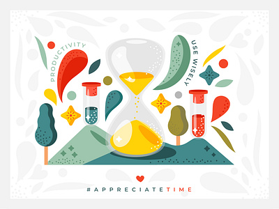 QuarantineShots: Appreciate Time appreciate coronavirus covid19 flat green hourglass illustration quarantine sand stars stayhome time trees yellow