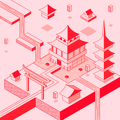 Kyoto illustration illustration for motion isometric art isometric design isometric illustration japan kyoto photoshop procreate