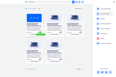 The upcoming Quuu dashboard redesign content marketing dashboard dashboard ui marketing menu quuu slideout menu social social media startup startups web app