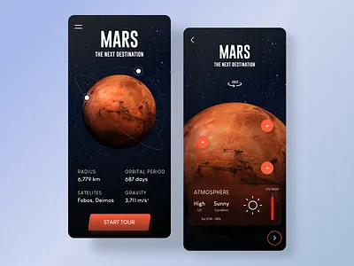 Space Exploring App UI app app design application application ui mars mobile mobile design nasa planet popular space trend trend 2020 trending ui ui uidesign user experience user inteface ux