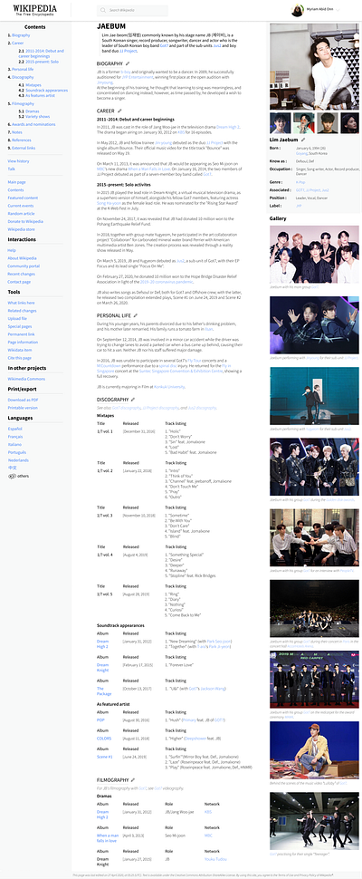 Wikipedia | Jaebum from GOT7 got7 jaebum jb k pop kpop ux ui wikipedia