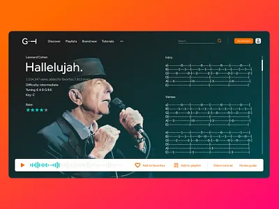 Guitar tabs site UI Concept actual branding design grid guitar live music music app music player new player redesign site smoth stream tabs ui ux web website