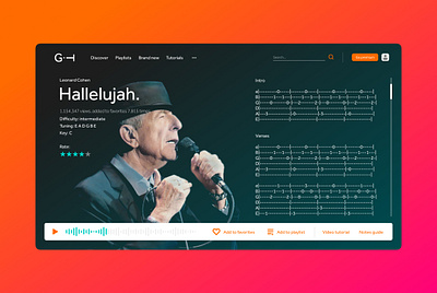 Guitar tabs site UI Concept actual branding design grid guitar live music music app music player new player redesign site smoth stream tabs ui ux web website