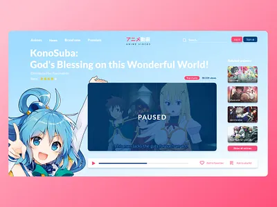 Anime videos site UI Concept actual anime anime studio branding design grid illustration live new player player ui redesign site smoth stream ui ux videos web website