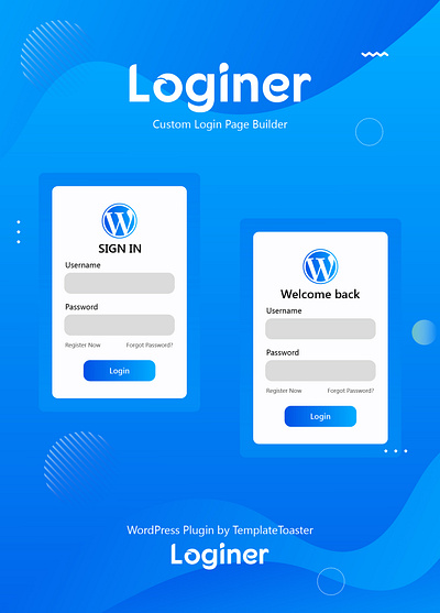 Loginer Custom Login Page Builder WordPress Plugin custom login page login login design login form login page login page builder login page design wordpress wordpress plugin