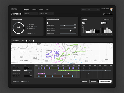 Planning app app black chart charts dark ui dashboad dashboard ui delivery map planner planning