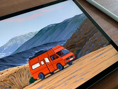 Camper Van - 1 🚐 campervan design illustration illustration art illustrations illustrator ipadpro ipadproart mountains nature procreate procreate app procreate art travel traveling travelling