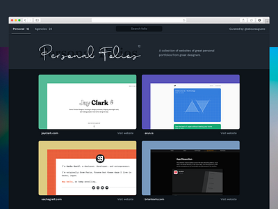 Personal & Agencies Portfolios Collection agency brand cards collection dark dark mode designers folio personal portfolio product web website