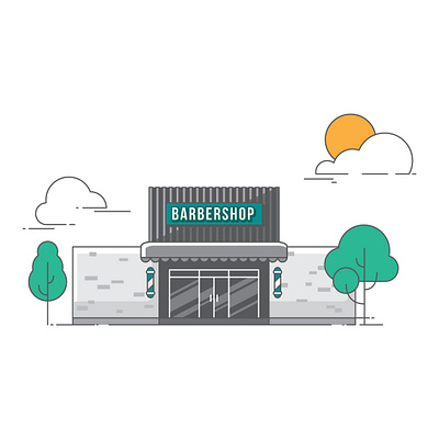 Barbershop Facade Illustration barbershop design exterior facade flat illustration modern vector