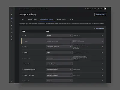 Gin FutureUI "Manage Form Display" Update (Darkmode) admin admin panel admin theme admin ui app app ui application application ui claro cms drupal drupal admin ui future ui gin gin future ui redesign