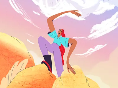 The Atlant adventure atlant brush character clouds design discover girl illustraion mountains nature rocks scientist sky telamon vector woman illustration