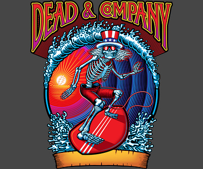 Dead & Company Surfing Skeleton Illustration beach california dead grateful grateful dead hippy logo ocean psychedelic surfing vector