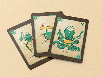 Ocean Clan for a boardgame art board game boardgame card deck card game cards creature creatures crocodile deck drawing game game design mystic ocean octopus ritual sea squid turtle