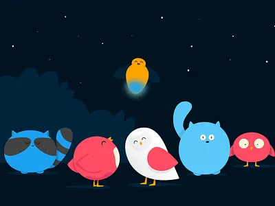 Nocturnal animals animal art animals illustrated bird bird illustration bold color cat cat illustration design flat illustration illustrator lightbug minimal mobile nightlife nocturnal owl owl illustration primary colours vector
