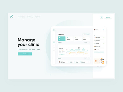 Clinic Landing app clean clinic design desktop doctor health healthcare landing layout manage medical medicine page ui ux visux web