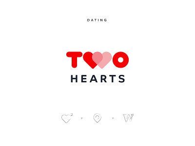 Two Hearts Logo Design branding concept dating heart icon identity location logo red simple two typography vector w logo