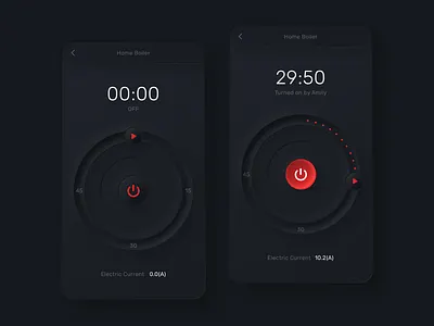 Smart Boiler App app application black boiler dark design home hot inspiration neumorphic neumorphism red sketch smart switch timer ui water web wifi