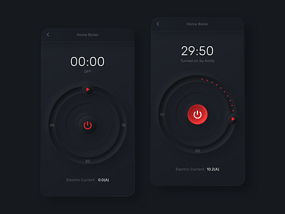 Smart Boiler App app application black boiler dark design home hot inspiration neumorphic neumorphism red sketch smart switch timer ui water web wifi