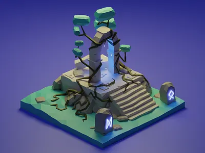 Temple blender blender 3d glyphs illustration isometric lightning runes
