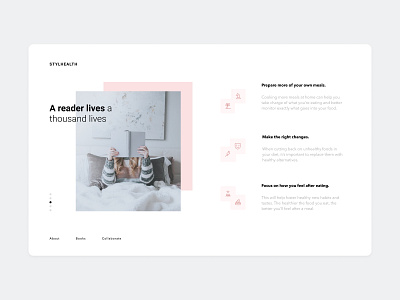 Healthy bookstore benefits clean design landing landing design landing page landingpage landingpagedesign landingpages layout minimal minimalist modern pink read ui uidesign white