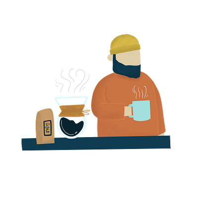 Some Light Roast coffee hipster illustration man pour over procreate