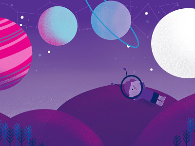 Neil is Star Gazing astronomy child hills illustration planets procreate purple stars