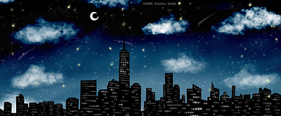 Under The City Lights city lights design digital art graphic illustration moonlight new york nyc skyline skyscraper stars