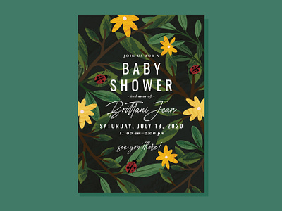 closeup baby baby shower branch floral invite lady bug leaf leaves stationery