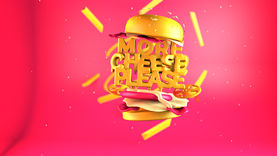 More cheese please 3d burguer cheese food fries graphic lettering neon pink pop poster yellow