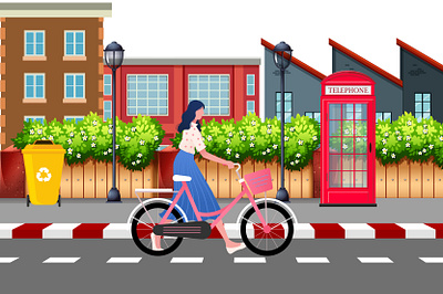 girl with bicycle adobe illustrator art bicycle bicycles branding design freedom girl girl illustration graphicdesign illustration illustration art like love vector women