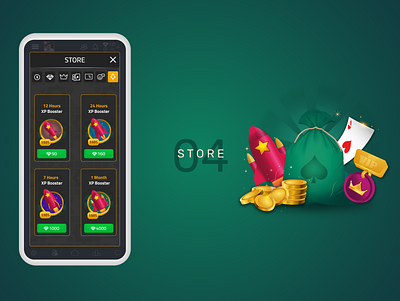Game Store Design booster chips game game art game design games gradient green icon set icons mobile ui rockets rocketship shop store uidesign uiux uxui vectors vip