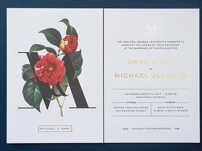 M&A Wedding Invites and RSVP flower foil stamp invitation letterpress print rsvp wedding