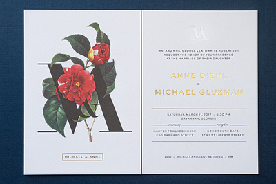 M&A Wedding Invites and RSVP flower foil stamp invitation letterpress print rsvp wedding