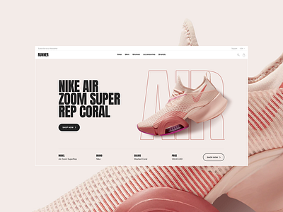 Runner Sport E-Commerce – Hero bold ecommerce fashion fitness freelance interaction nike nike air rose run running sans serif shoe shop sport store ui ux web website