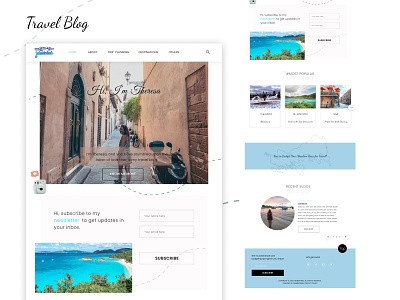 "Travel Blog" blog post blogging color daily 100 challenge figmadesign illustration landing design photos shots traveling ui ux uidesign vacations web web pages webdesign website