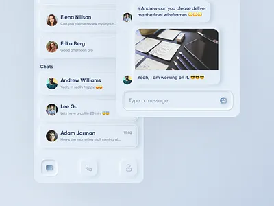 Skeuomorph Version of a Chat App (Inspired by Skype) 2020 trends best design chat app daily ui daily ui challenge live chat live chat app mobile mobile ui neomorphic ui neomorphism skeumorphic mobile ui skeumorphic ui skeuomorph skeuomorphic app design skeuomorphic mobile app skeuomorphism designs skype user experience user interface