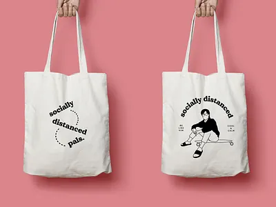 Socially Distanced Pals Canvas Bags brand brand identity branding canvas bag design illustration pal personalized quarantine social distancing tote bags