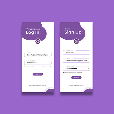 Log in and Sign Up UI login login form purple sign up form signup