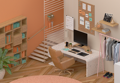 Cozy Design Studio apple architecture chair design designer flat home house imac interior iphone isometric keyboard monitor mouse office room studio workshop workspace