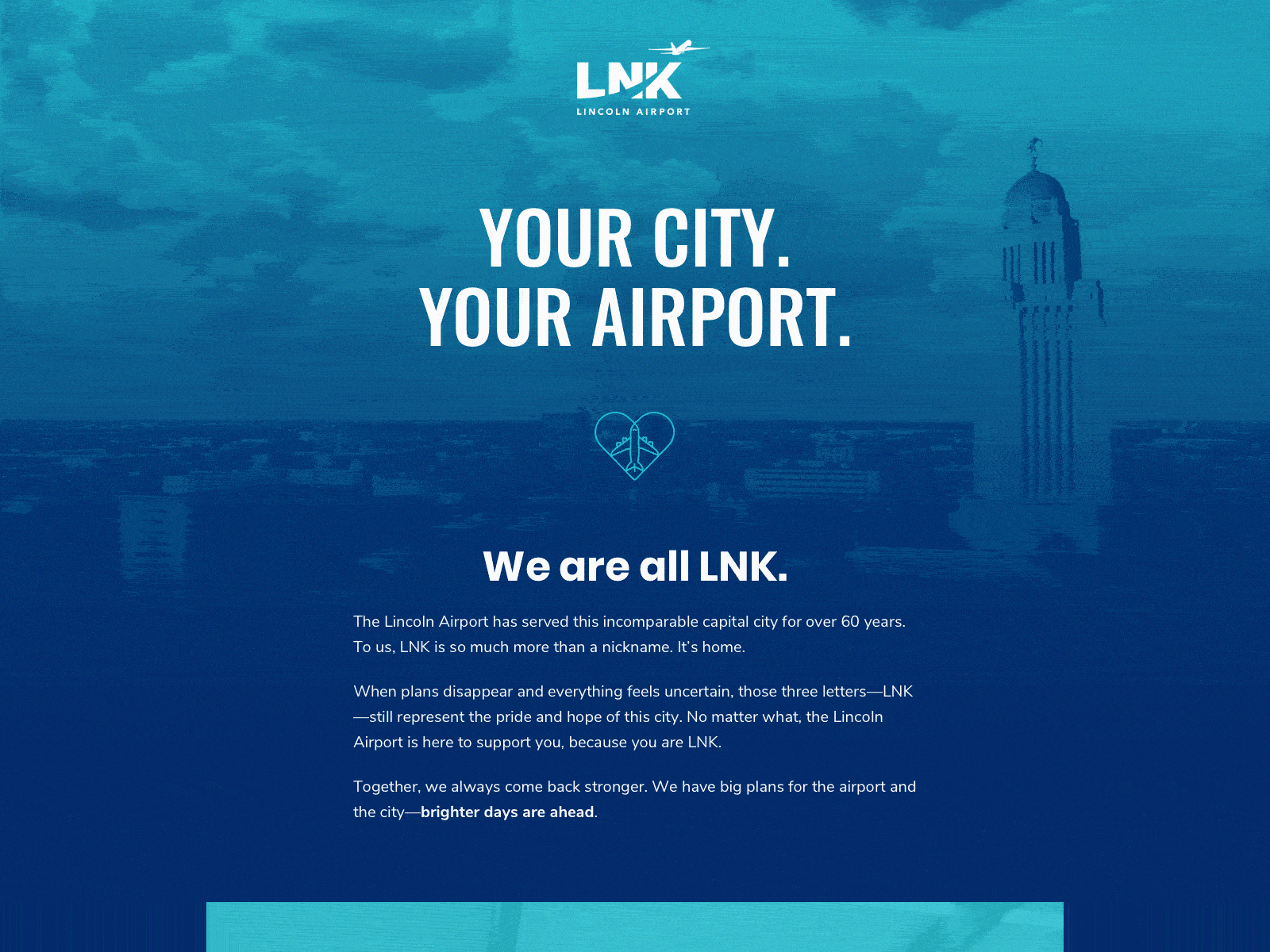 We Are LNK Landing Page airplane airport campaign city landing page landingpage lincoln lnk nebraska plane transportation travel web design